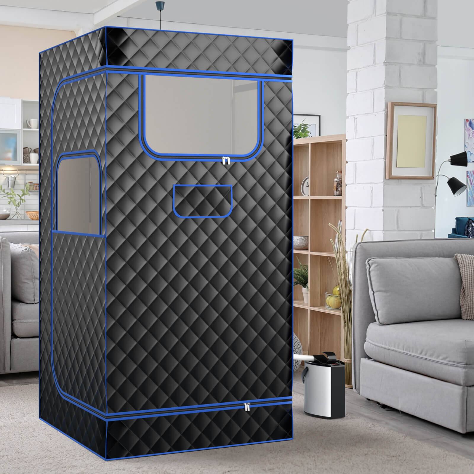 Left. Costway - Portable Steam Sauna for Home Full Body Sauna Box with 3L Steam Generator - Black.