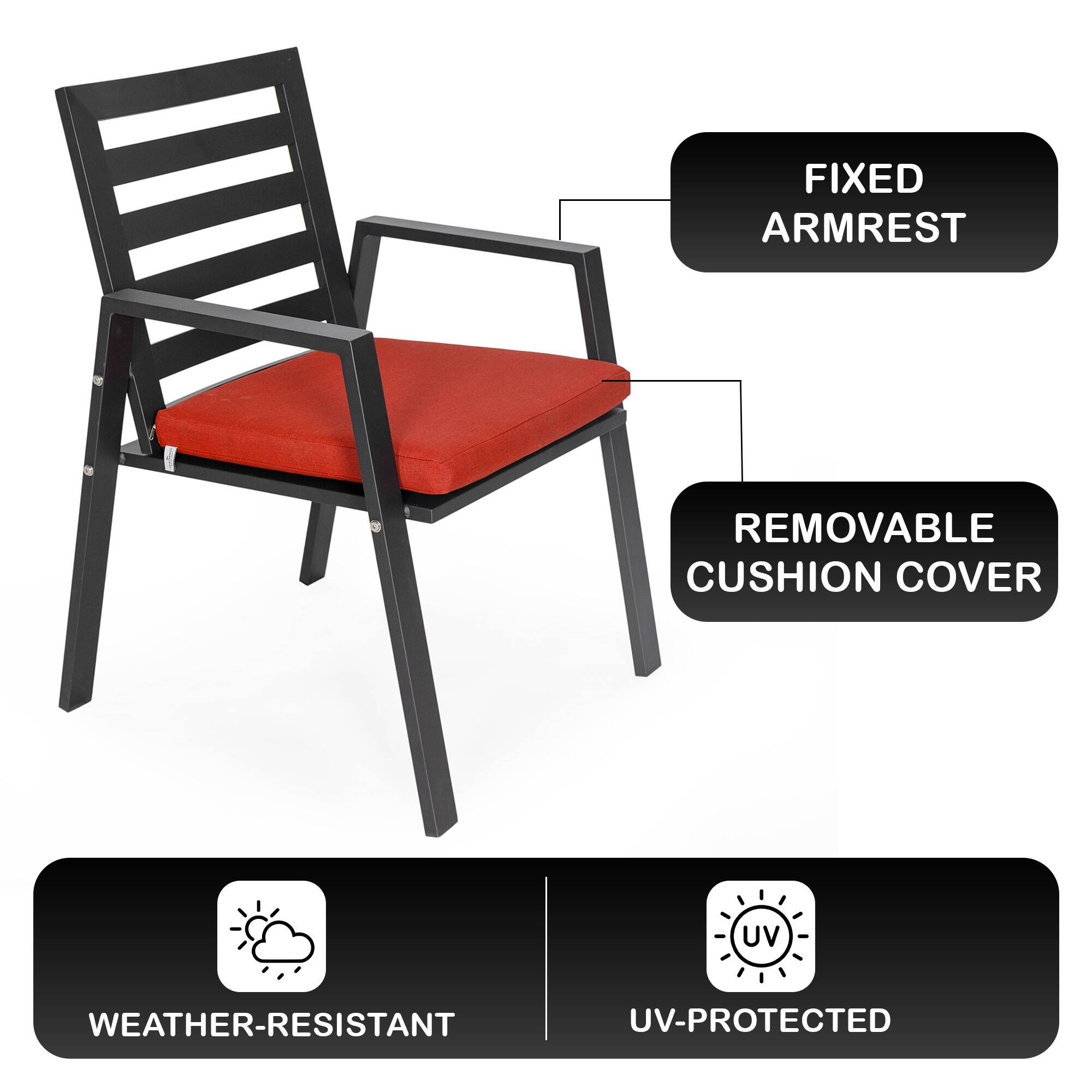 FIXED ARMREST  
REMOVABLE CUSHION COVER  
WEATHER-RESISTANT  
UV-PROTECTED
