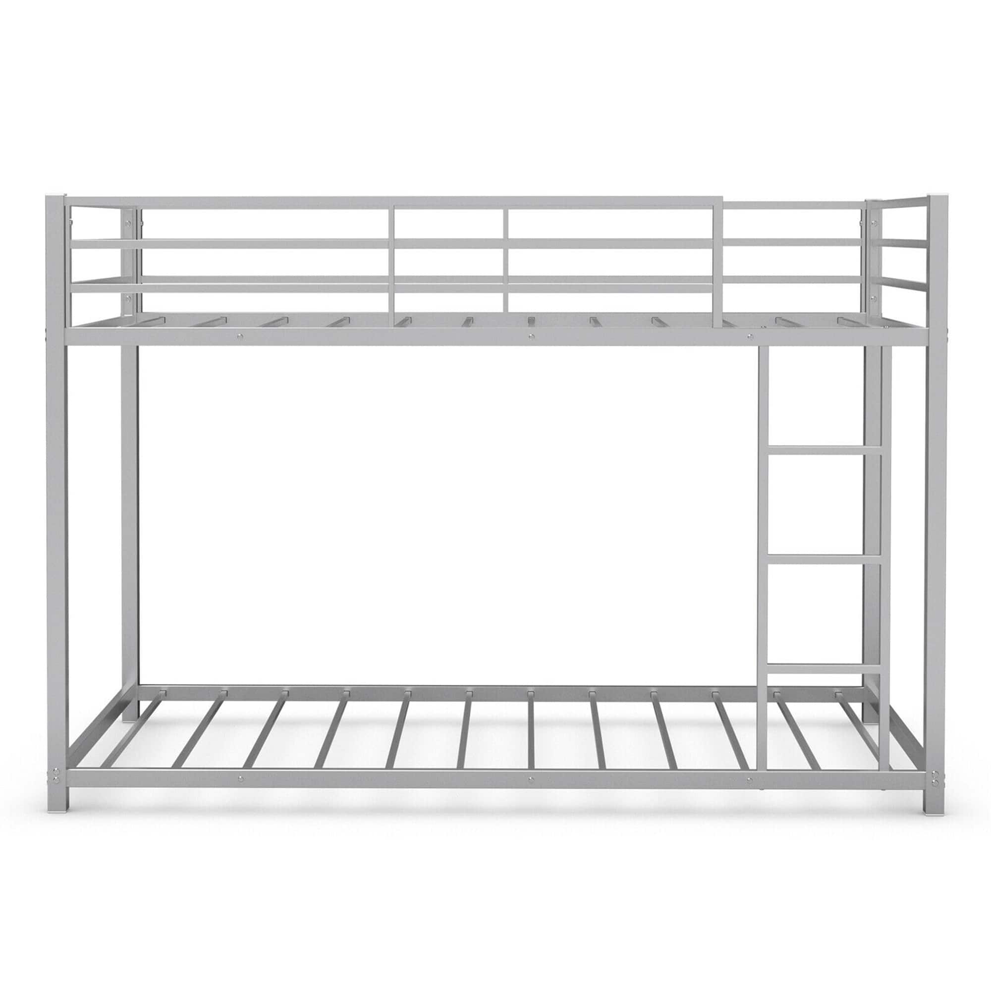 Costway - Twin Bunk Bed Twin Over Frame Platform W/ Guard Rails & Side Ladder - Silver