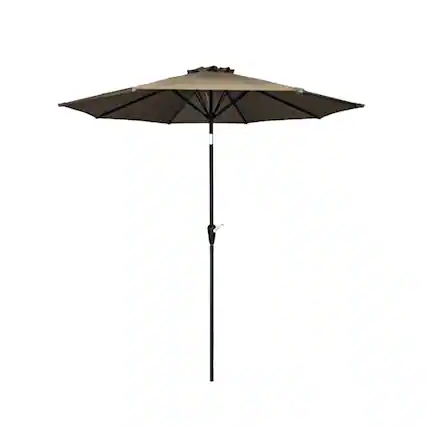 Front. Four Seasons Courtyard - Four Seasons Courtyard 9 Foot Round Olefin Fabric Belmont Market Umbrella, Taupe - Taupe.