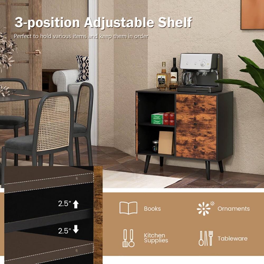 3-position Adjustable Shelf  
Perfect to hold various items and keep them in order  

2.5" Books  
2.5" Ornaments  
2.5" Kitchen Supplies  
2.5" Tableware