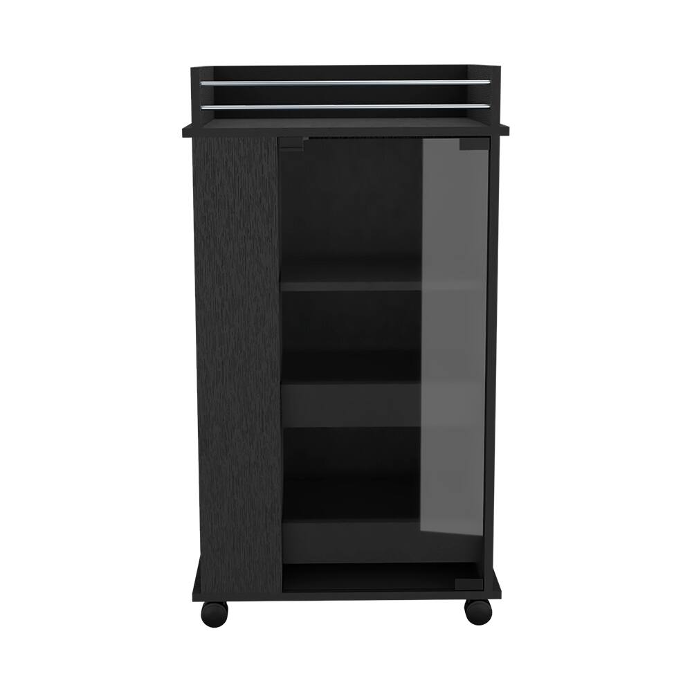 Alt View 2. TuHome - Baltimore Bar Cart with Casters, Glass Door, 2-Side Shelf, Living Room or Bar Room - Black.