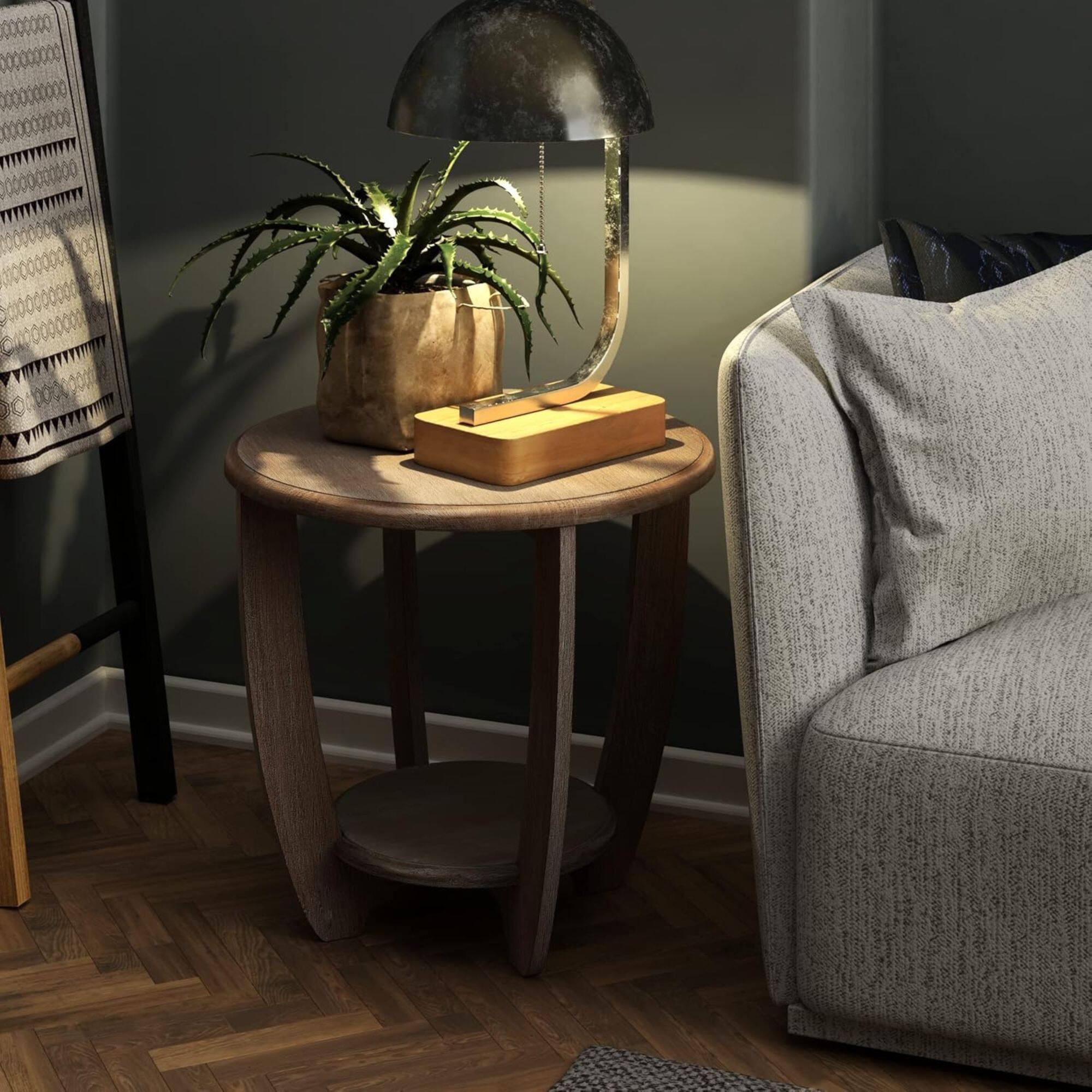 Alt View 4. COZAYH - COZAYH Rustic Farmhouse Wooden End Table & Storage Shelf, Vintage Grey, Set of 2 - Vintage Grey.