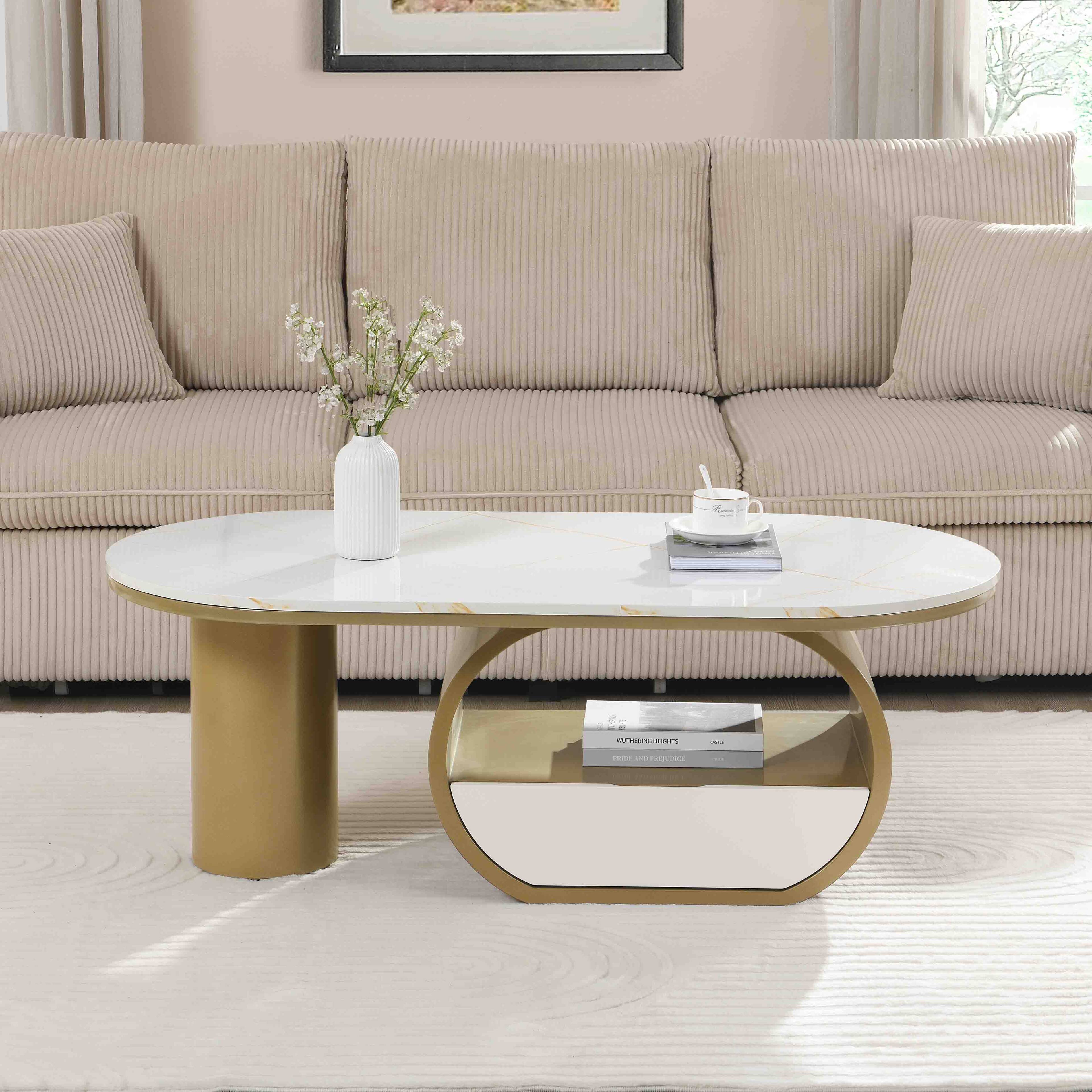 Front. APRILSOUL - Round Nesting Coffee Table Set of 2 with Storage Drawer White Plastic Center Table Living Room - white.