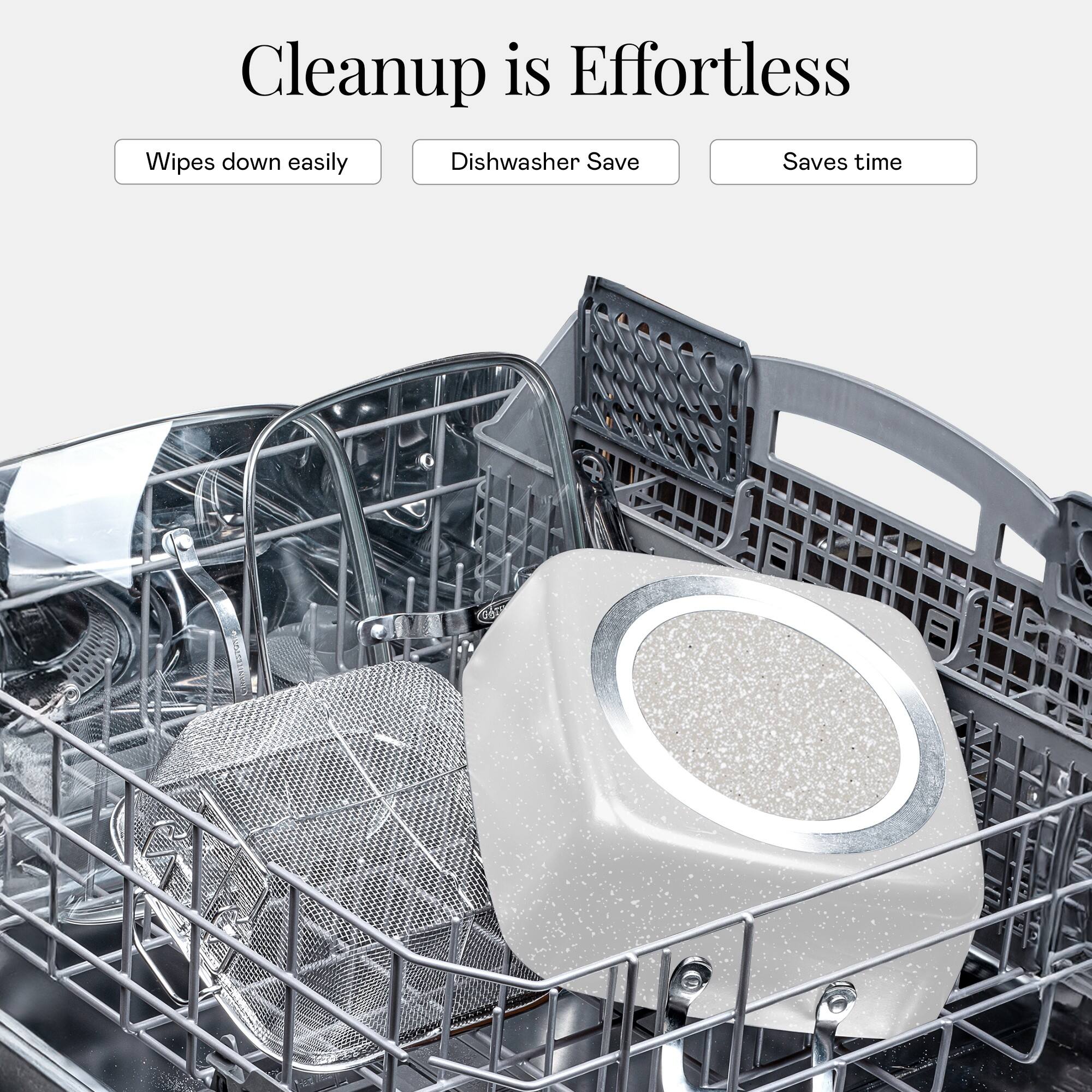 Cleanup is Effortless, Wipes down easily, Dishwasher Save, Saves time