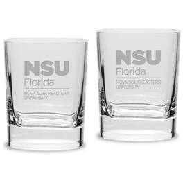 Jardine - Nova Southeastern Sharks 11.75oz. Square Double Old Fashioned Glass Set - Multicolor