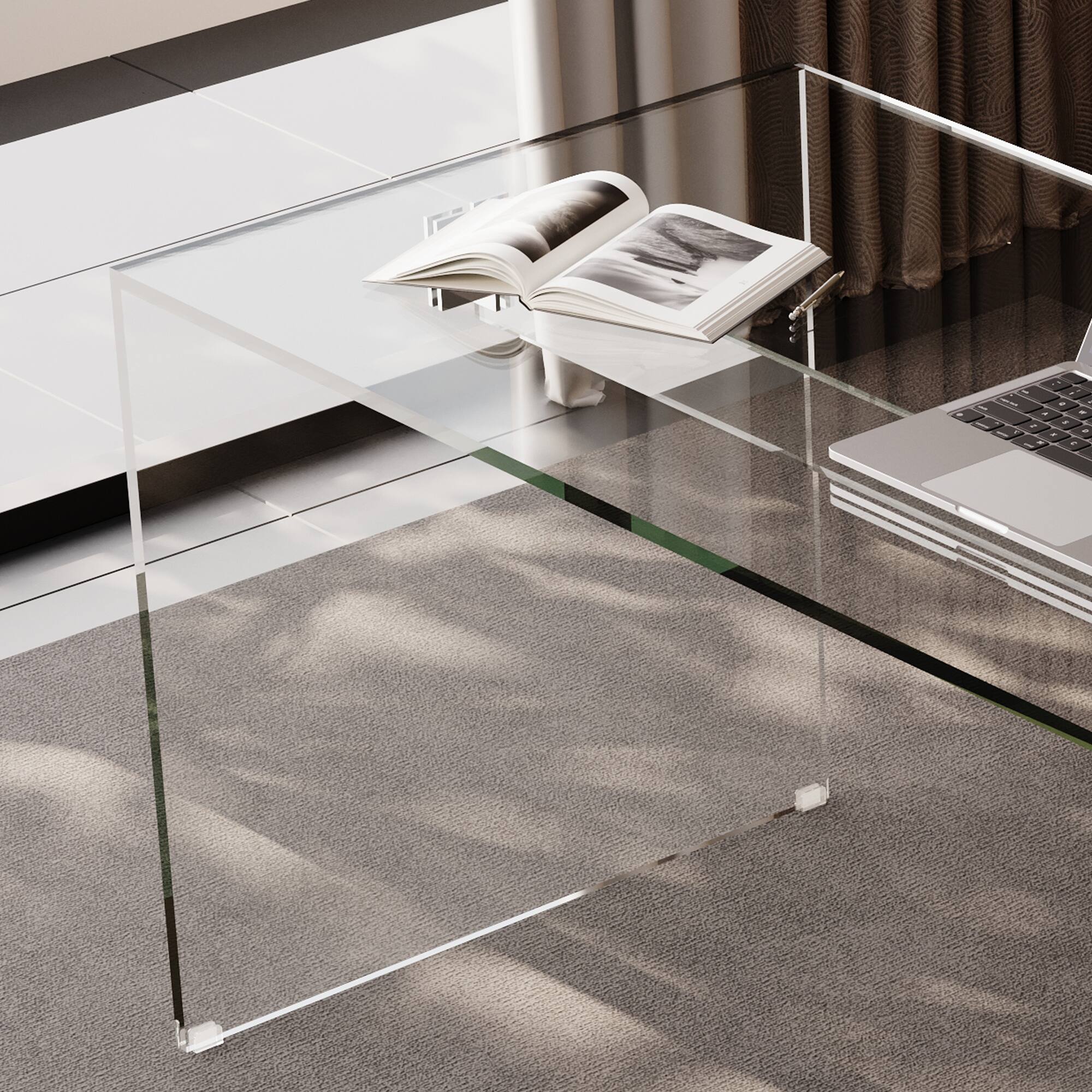 Alt View 2. luck idea - 53.14" Tempered Glass Desk, Dressing Table - Clear Glass.