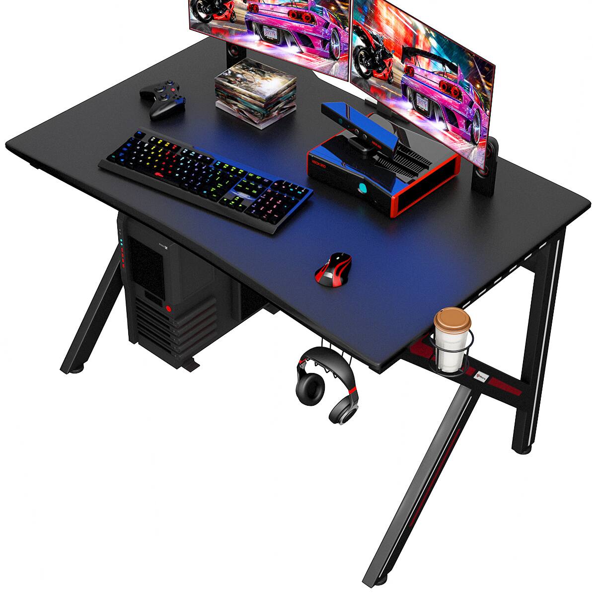 Alt View 13. Costway - K-Shaped Gaming Desk with Cup Holder - Black.