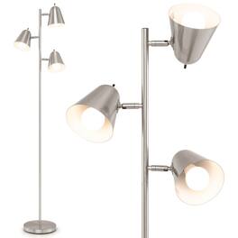 Costway - 3-Bulb Floor Lamp w/ 3 E26 A19 Bulbs & Adjustable Lampshades Sturdy Metal Pole - Silver