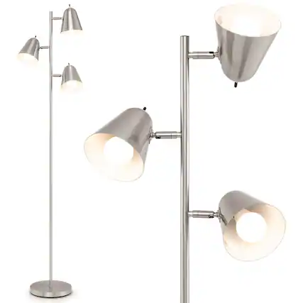 Front. Costway - Costway 3-Bulb Floor Lamp w/ 3 E26 A19 Bulbs & Adjustable Lampshades Sturdy Metal Pole - Silver.