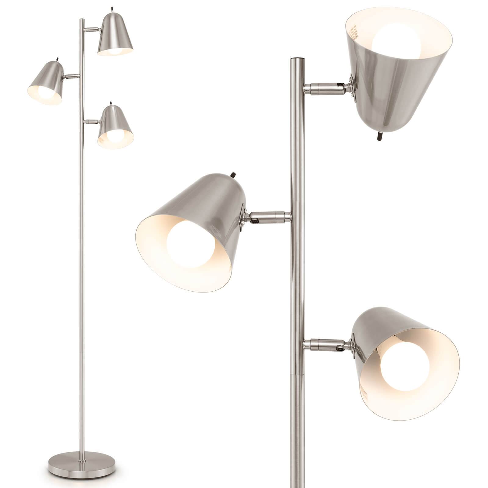 Front. Costway - Costway 3-Bulb Floor Lamp w/ 3 E26 A19 Bulbs & Adjustable Lampshades Sturdy Metal Pole - Silver.