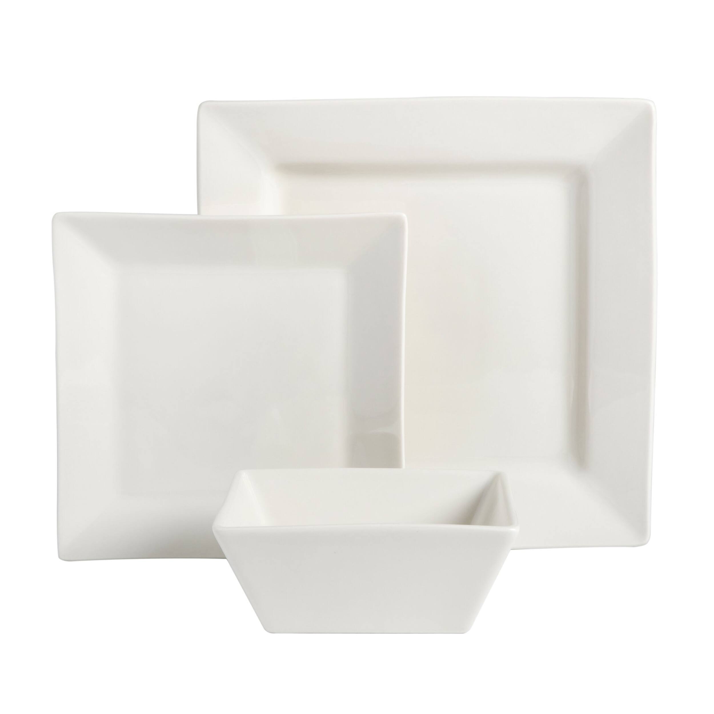 Alt View 1. Gibson - Gibson Everyday Hard Square 12 Piece Fine Ceramic Dinnerware Set in White - White.