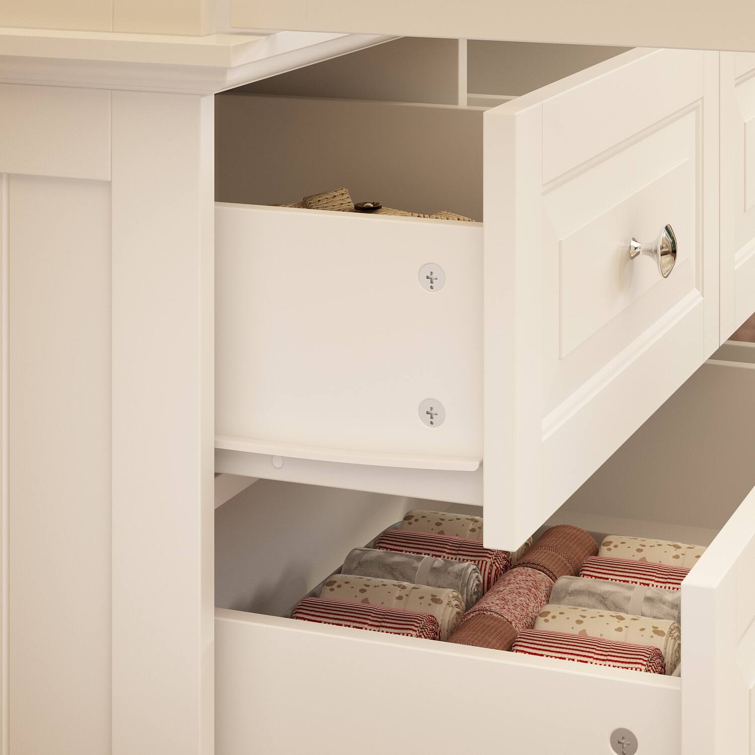 Alt View 9. FUFU & GAGA - French Style Wardrobe Closet Armoire with Mirror 3 Door Storage Cabinet with Hanging Rod Shelves and Drawers for Bedroom - White.