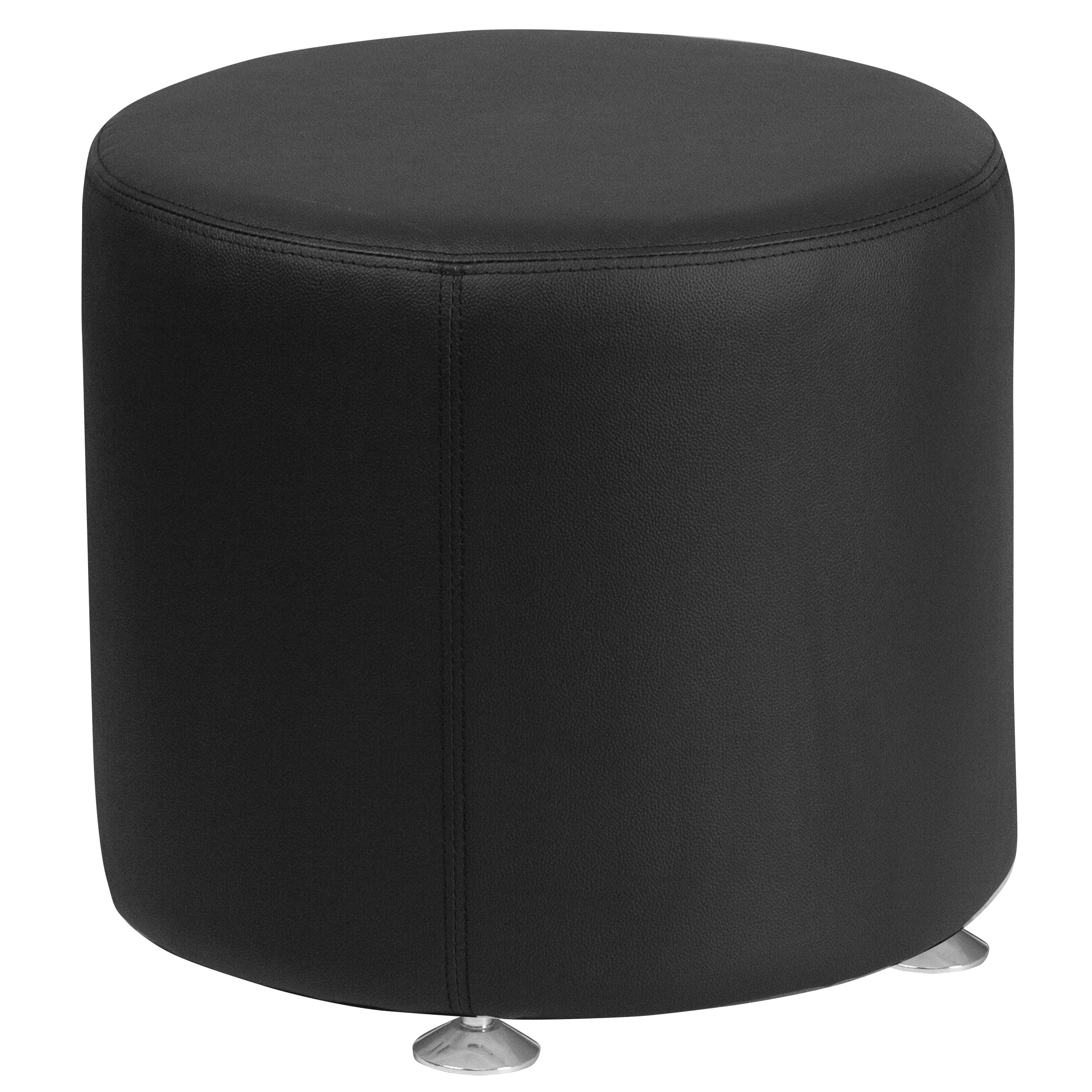Alt View 1. Emma + Oliver - 18" Round Faux Leather Living Room/Reception Ottoman - Black.