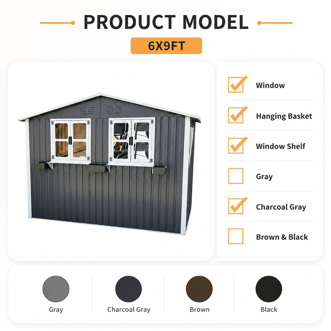 PRODUCT MODEL 6X9FT Window Hanging Basket Window Shelf Gray Charcoal Gray Brown & Black