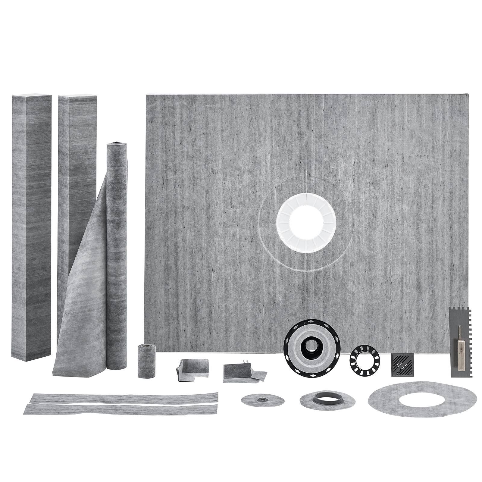 Alt View 5. VEVOR - Shower Curb Kit, 60"x48" Shower Pan Kit with 2" ABS Central Flange, Waterproof Membrane - Gray.