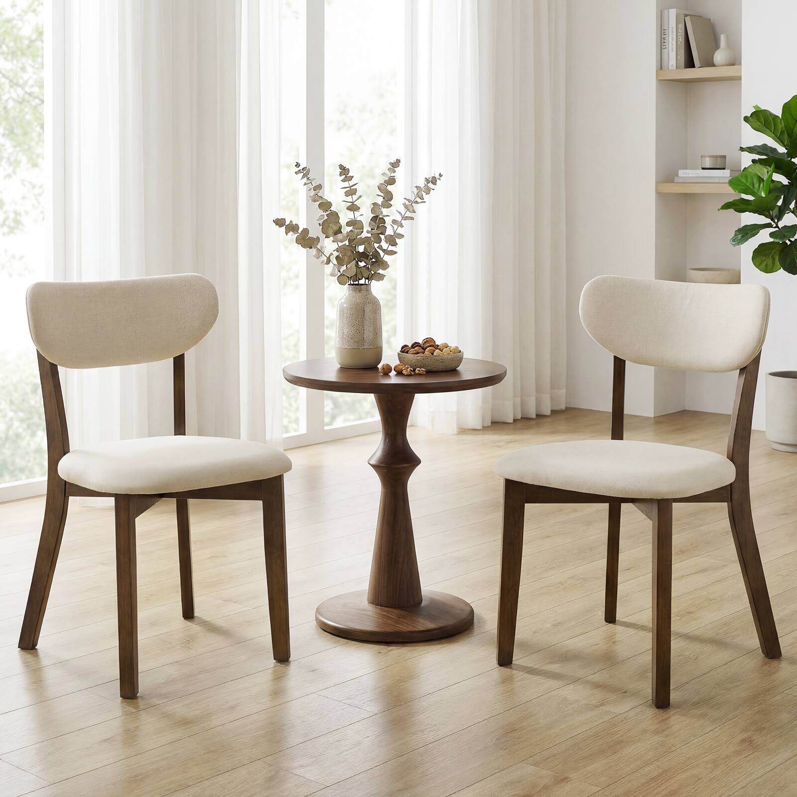 Alt View 7. Costway - Costway Upholstered Dining Chairs Set of 4 with Solid Rubber Wood Frame, Curved Backrest - Walnut & Beige.