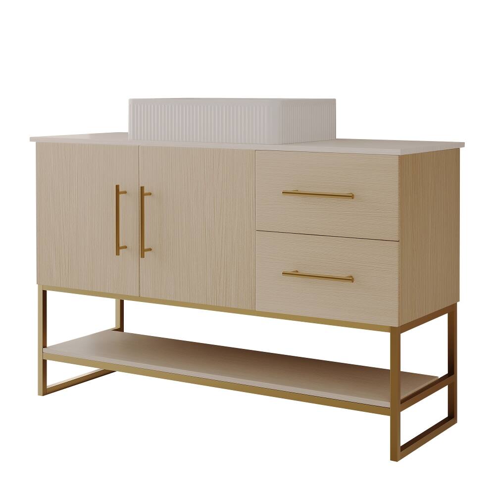 Alt View 6. Loheer - Loheer 36 inch modern bathroom vanity with Ceramic Vessel Sink, American White Oak - American White Oak, Gold, White.