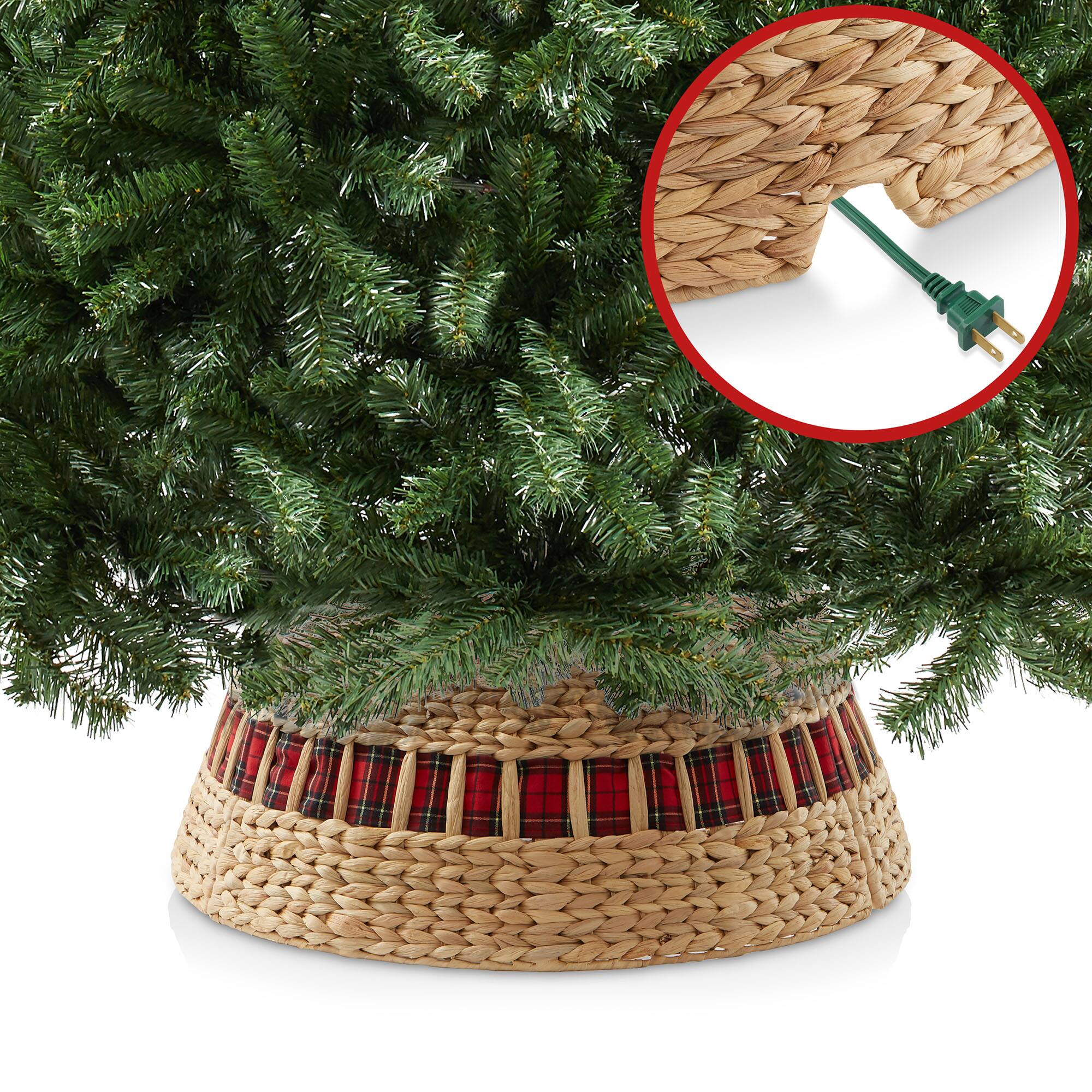Alt View 3. Casafield - Christmas Tree Collar - Woven Farmhouse Tree Base Cover - Cord Cut Out - Natural Hyacinth.