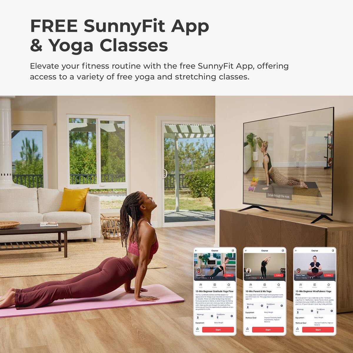 FREE SunnyFit App & Yoga Classes Elevate your fitness routine with the free SunnyFit App, offering access to a variety of free yoga and stretching classes.