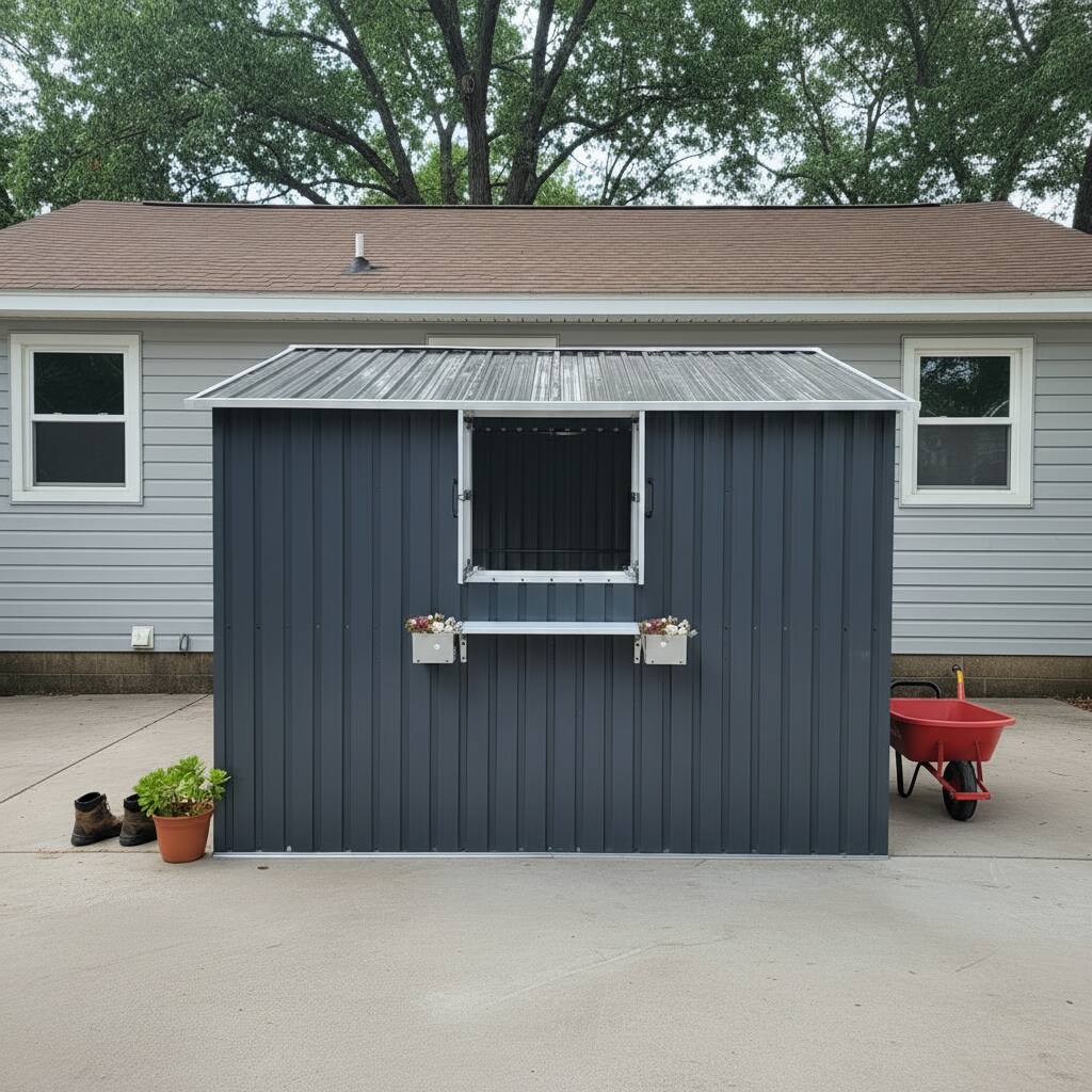 Alt View 9. Loheer - Loheer 10x8 Metal Storage Shed with Window Lockable Double Doors Waterproof Outdoor Garden Tool Shed Coal Gray.