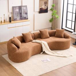Anysun - 110" Orange Curved Chenille Sectional Sofa - High-Density Sponge, Modular Sleeper Couch for Apartment & Living Room. - Light Brown