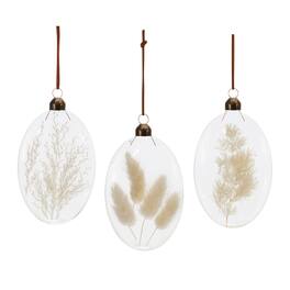 BreeBe - Natural Dried Floral Glass Ornament (Set of 12) - White, Beige