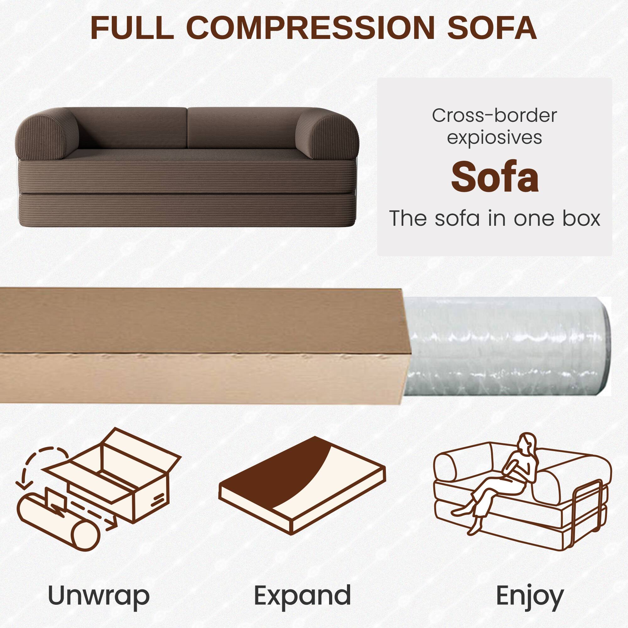 FULL COMPRESSION SOFA

Cross-border expiosives Sofa

The sofa in one box

Unwrap

Expand

Enjoy