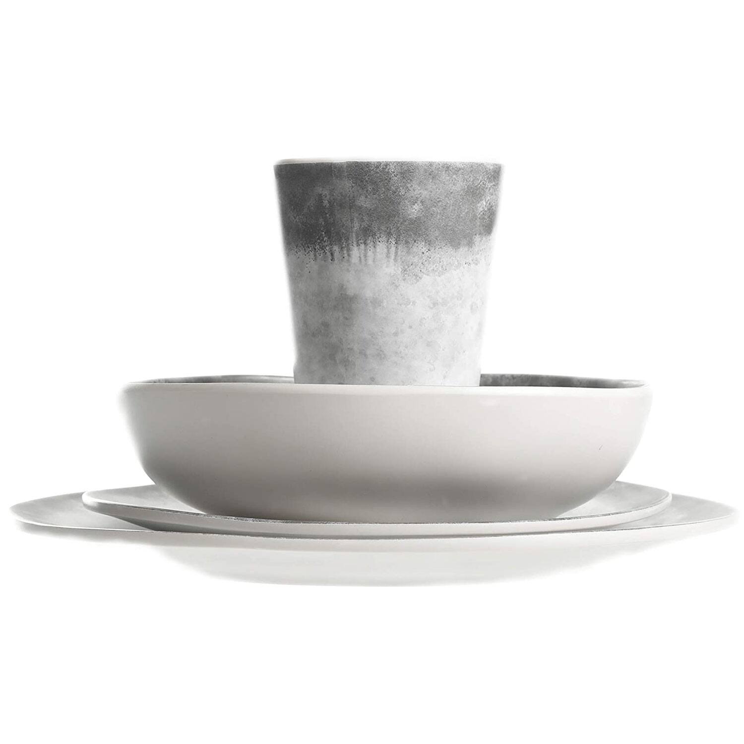 Alt View 5. Gibson - Gibson Home Granite 16 Piece Round Melamine Plate, Bowl, & Cup Dinnerware Set - Marble.