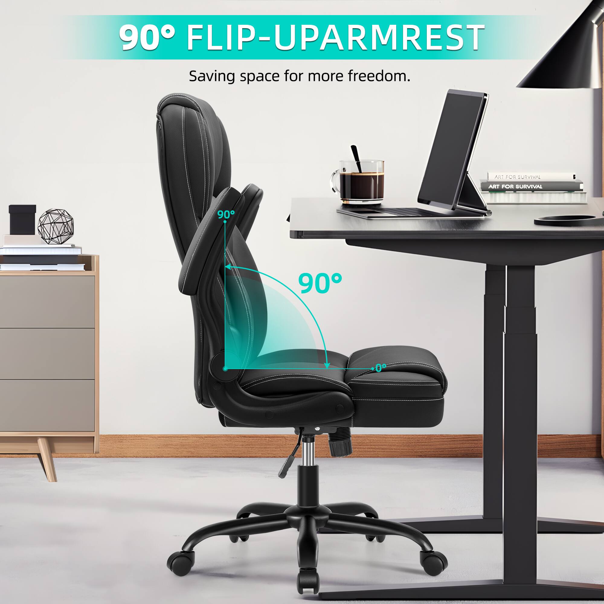 90° FLIP-UP ARMREST  
Saving space for more freedom.  

90°  
90°  
0°  

ART FOR SURVIVAL