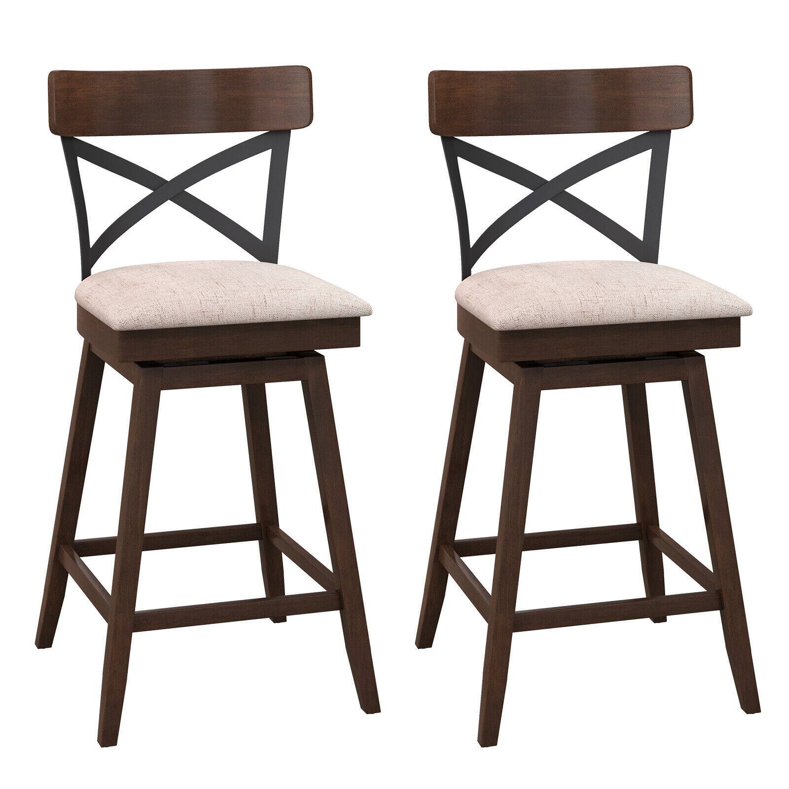 Front. Ecooso - Set of 2 Wooden Swivel Bar Stools with Padded Seat and X Back Design - Espresso.