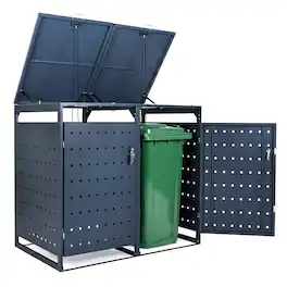 Gymax - Metal Garbage Bin Storage Shed for2Trash Cans44CU.FT Double Trash Can Enclosure - Gray