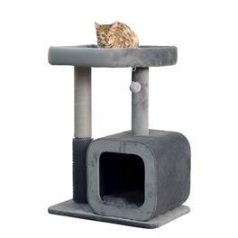 Catry - 2-Level 30.5" Quilted Velvet Cat Tree with Recycled Paper Scratcher, Plush - Gray