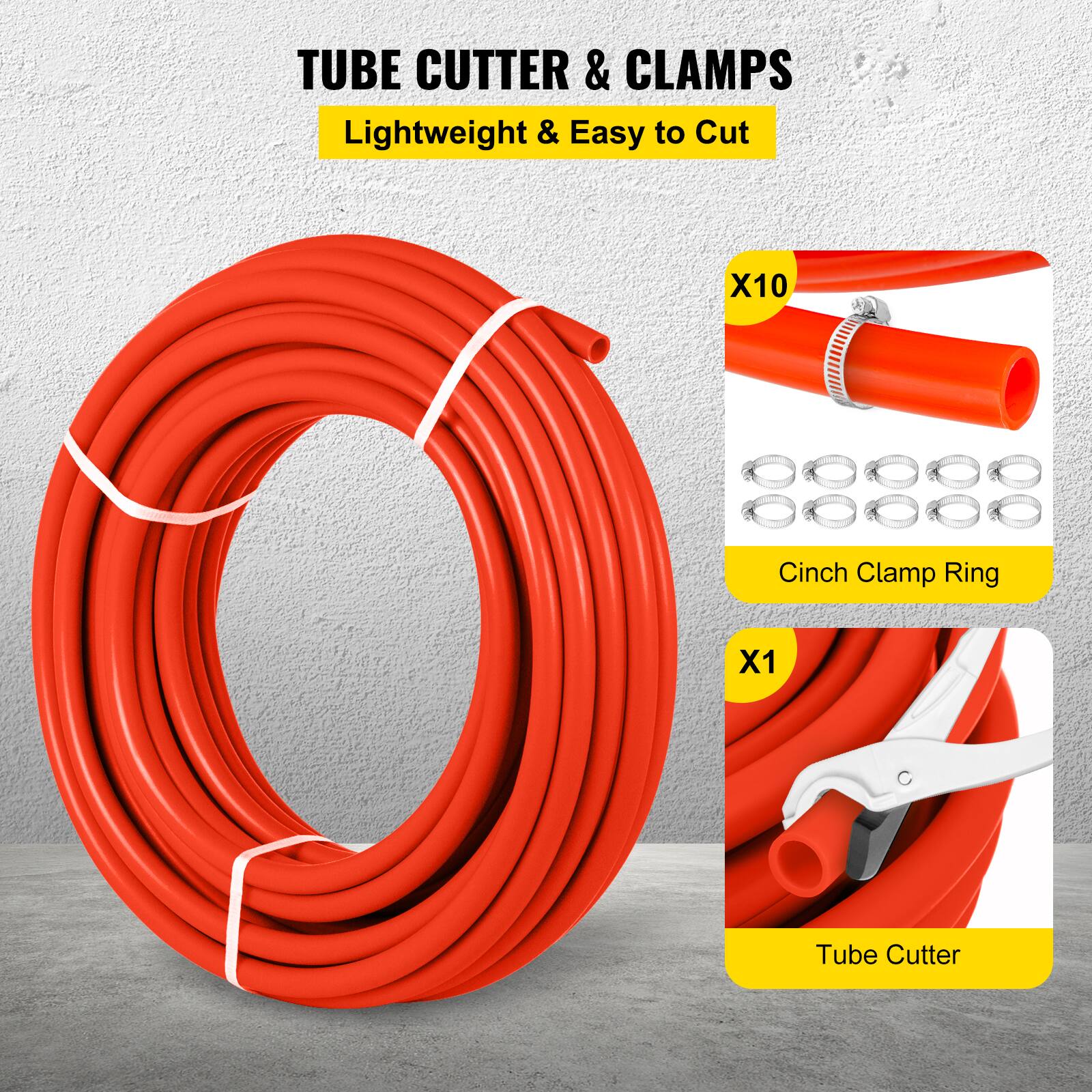 TUBE CUTTER & CLAMPS  
Lightweight & Easy to Cut  

X10 Cinch Clamp Ring  
X1 Tube Cutter