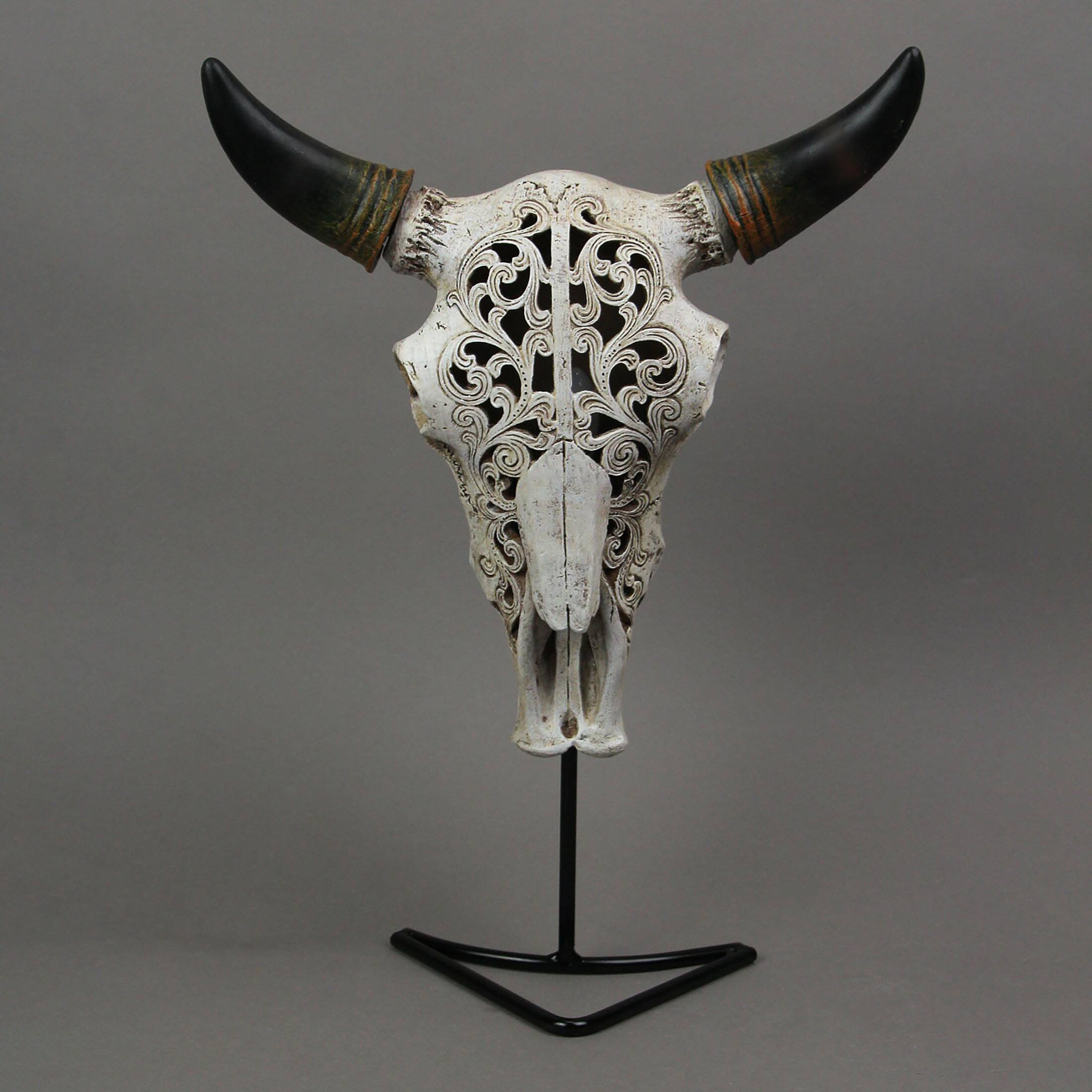 Alt View 3. Zeckos - Western Steer Skull Wall Or Table Accent Lamp w/ Removable Metal Stand LED Bulb - Multicolored.