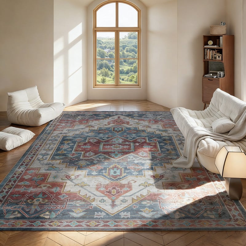 RYHNUYNE - 8x10 Area Rugs Living Room Rug Washable Vintage Boho Rug No Slip Stain Resistant Soft Carpet Indoor Floor Floral Carpets - Painting