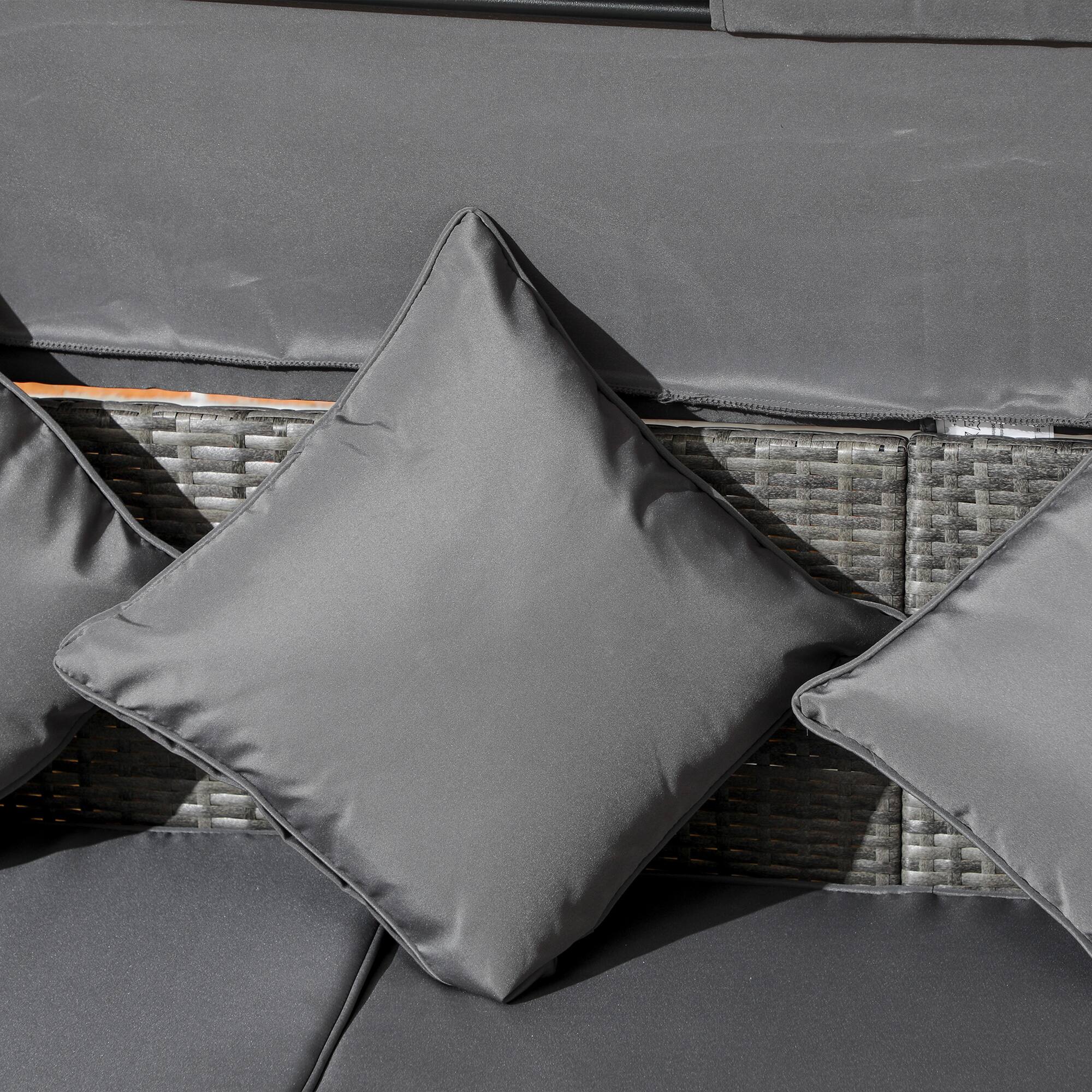 Alt View 7. Outsunny - 4 Piece Patio Furniture Set with Cushions, PE Rattan Daybed with Retractable Canopy, Outdoor Sectional Sofa Set - Light Gray.