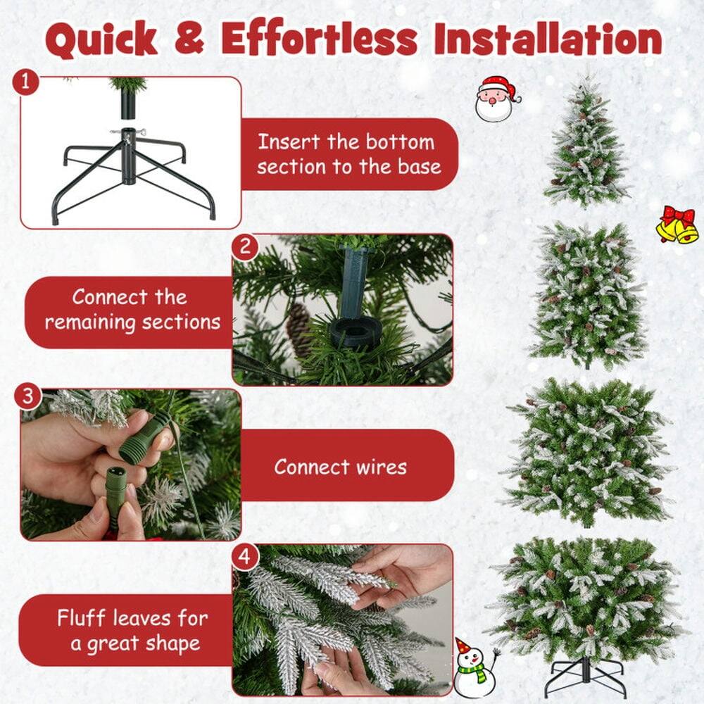 Quick & Effortless Installation

1. Insert the bottom section to the base
2. Connect the remaining sections
3. Connect wires
4. Fluff leaves for a great shape