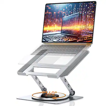 Front. HongFei - 360° Rotating Laptop Stand for Desk, Adjustable Ergonomic Foldable Laptop Riser for MacBook Pro & 10-17" Laptops, Silve - Silver.