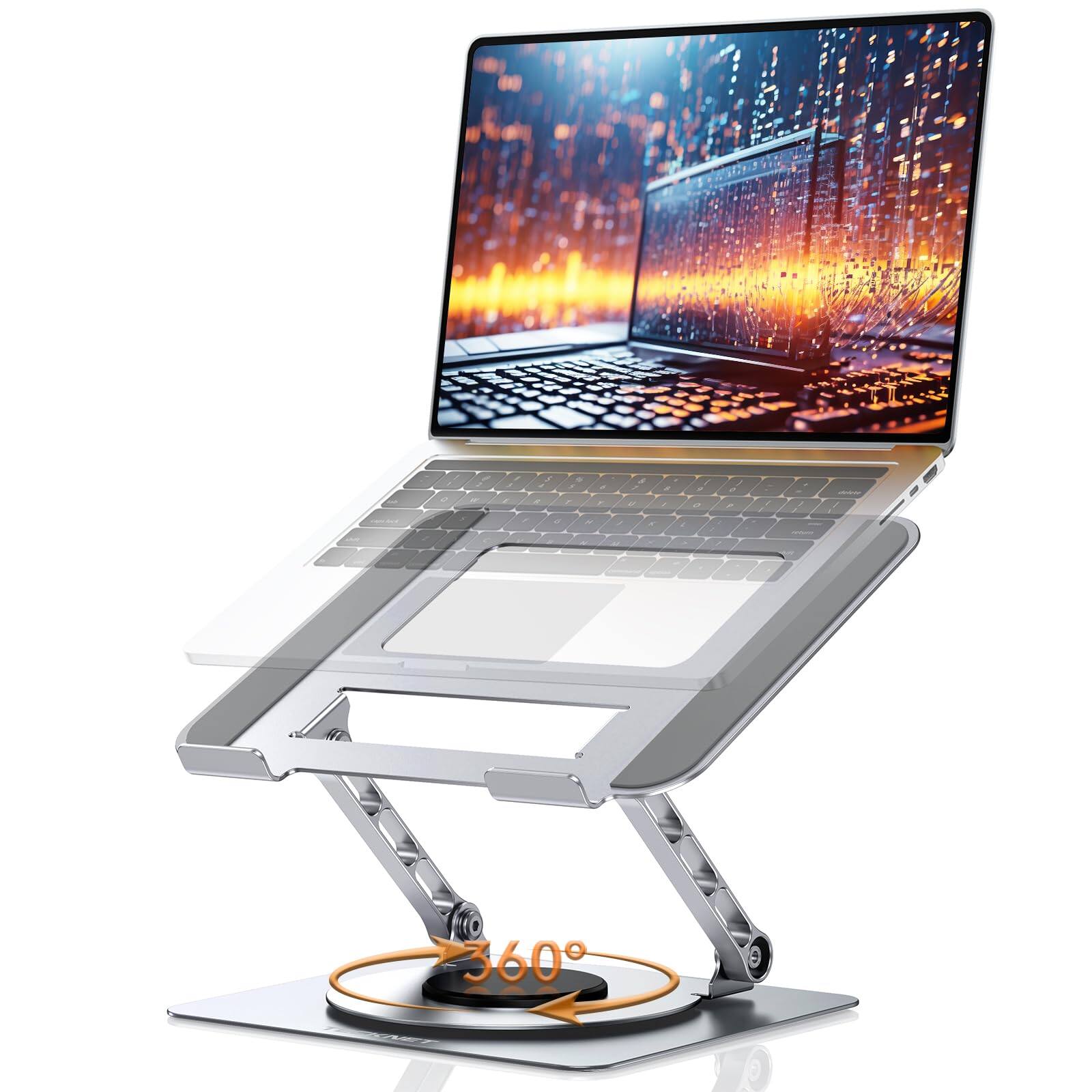 Front. HongFei - 360° Rotating Laptop Stand for Desk, Adjustable Ergonomic Foldable Laptop Riser for MacBook Pro & 10-17" Laptops, Silve - Silver.
