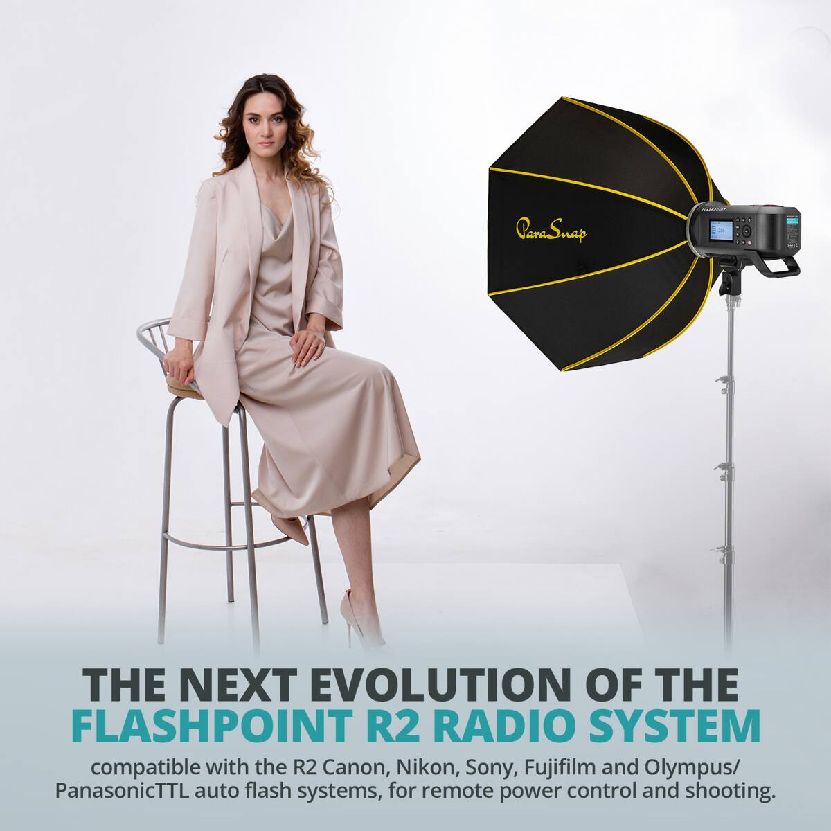 ParaSnap CE - THE NEXT EVOLUTION OF THE FLASHPOINT R2 RADIO SYSTEM compatible with the R2 Canon, Nikon, Sony, Fujifilm and Olympus/ Panasonic TTL auto flash systems, for remote power control and shooting.