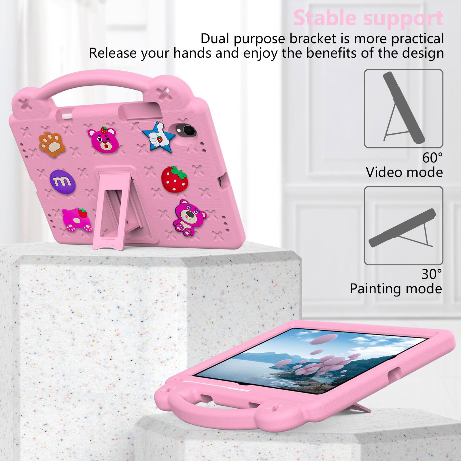 Stable support  
Dual purpose bracket is more practical  
Release your hands and enjoy the benefits of the design  

60° Video mode  
30° Painting mode