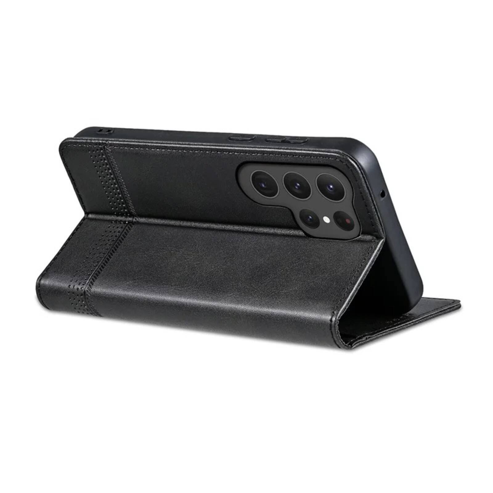 Back. UUCOVER - PU Leather Flip Wallet Case for Samsung Galaxy S25 Ultra with Card Slots Cash Holder Shockproof Kickstand Phone Cover - black.