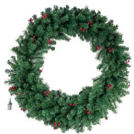 Elf Stor - Large Christmas Wreath with Lights and Berries, 48” - Green