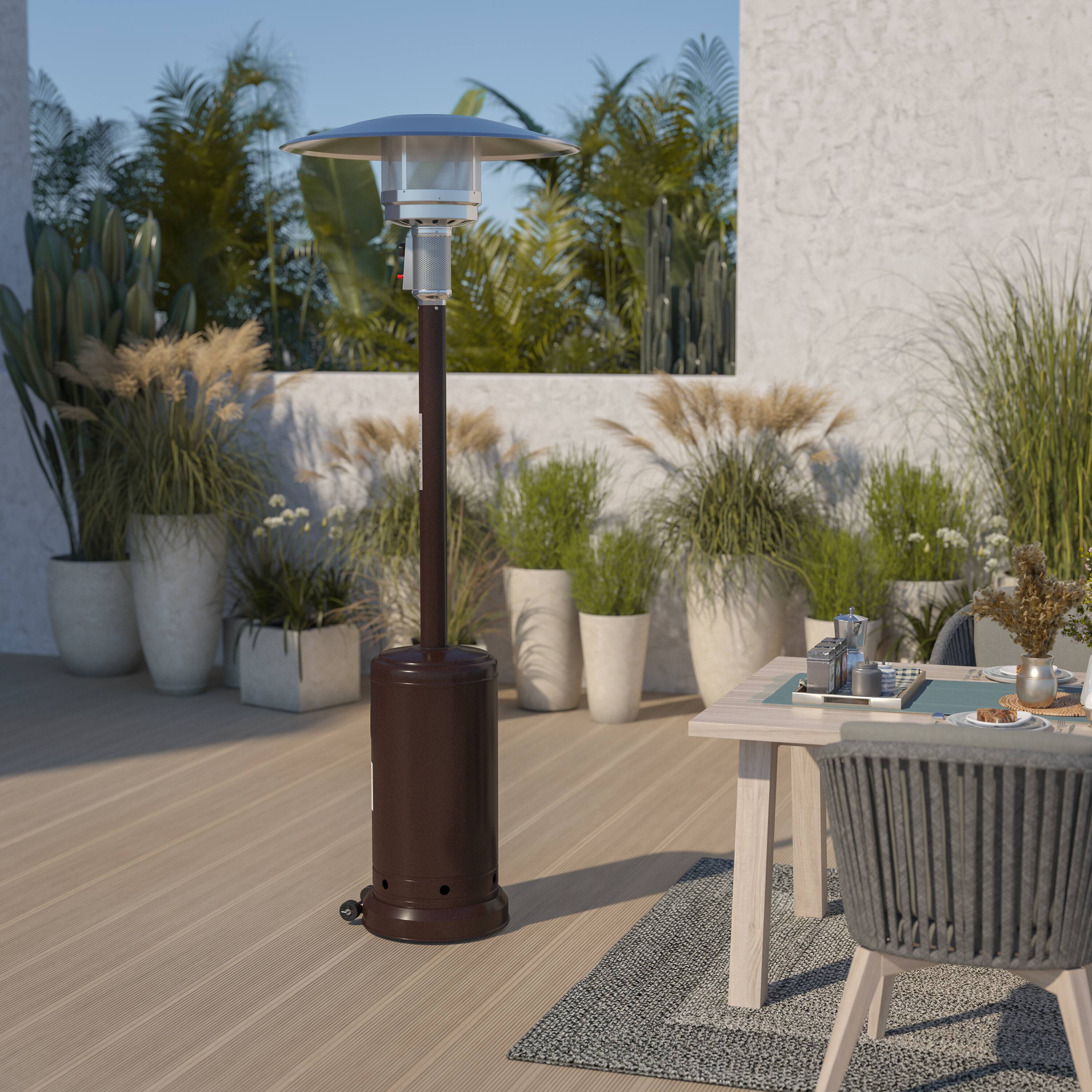 Alt View 3. Emma + Oliver - Outdoor Patio Heater - 7.5 Feet Round Steel Patio Heater - 40,000 BTU's - Bronze.