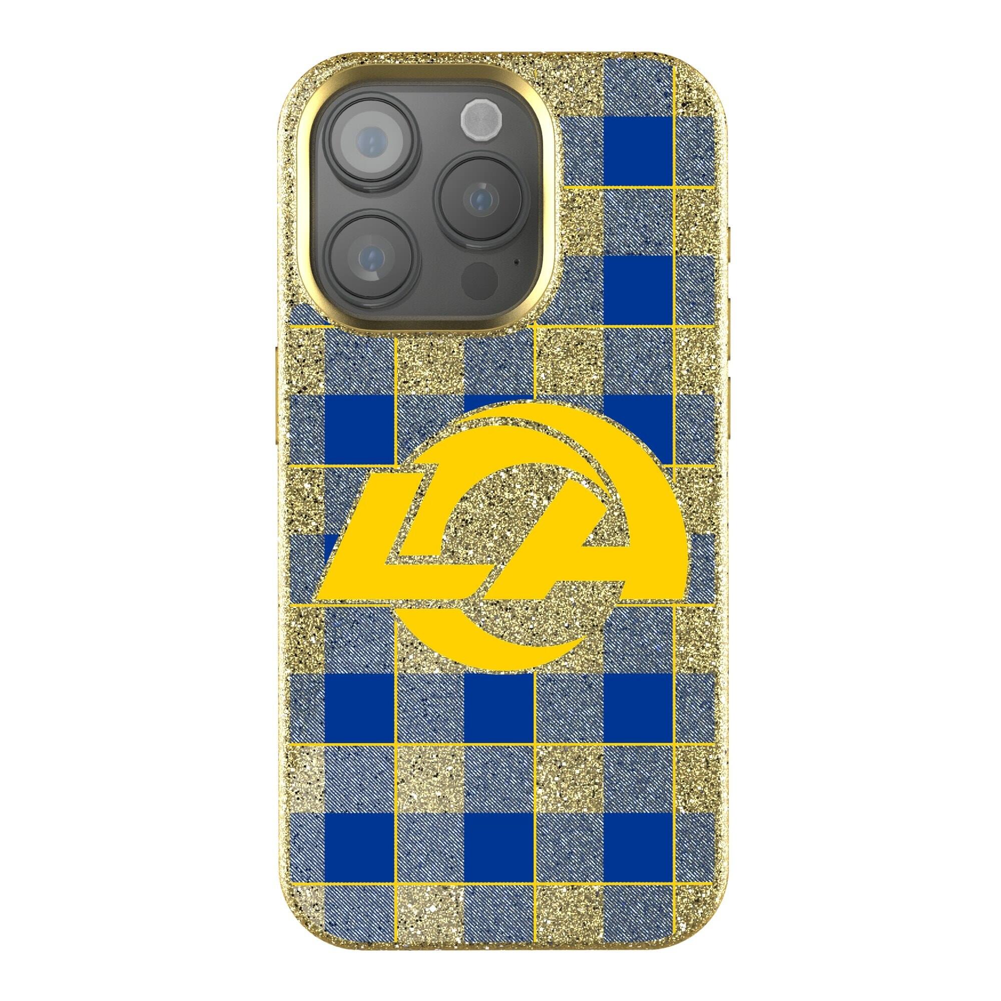Front. Keyscaper - Los Angeles Rams Plaid Bling iPhone Case - 14 Pro Max - Gold.