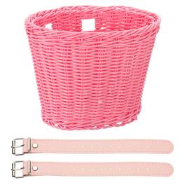 Unique Bargains - Bike Basket Front, Hand-Woven Bicycle Basket with Adjustable PU Belts, 1pc - Fits Most Road Bikes, Bicycles/Scooters - Pink