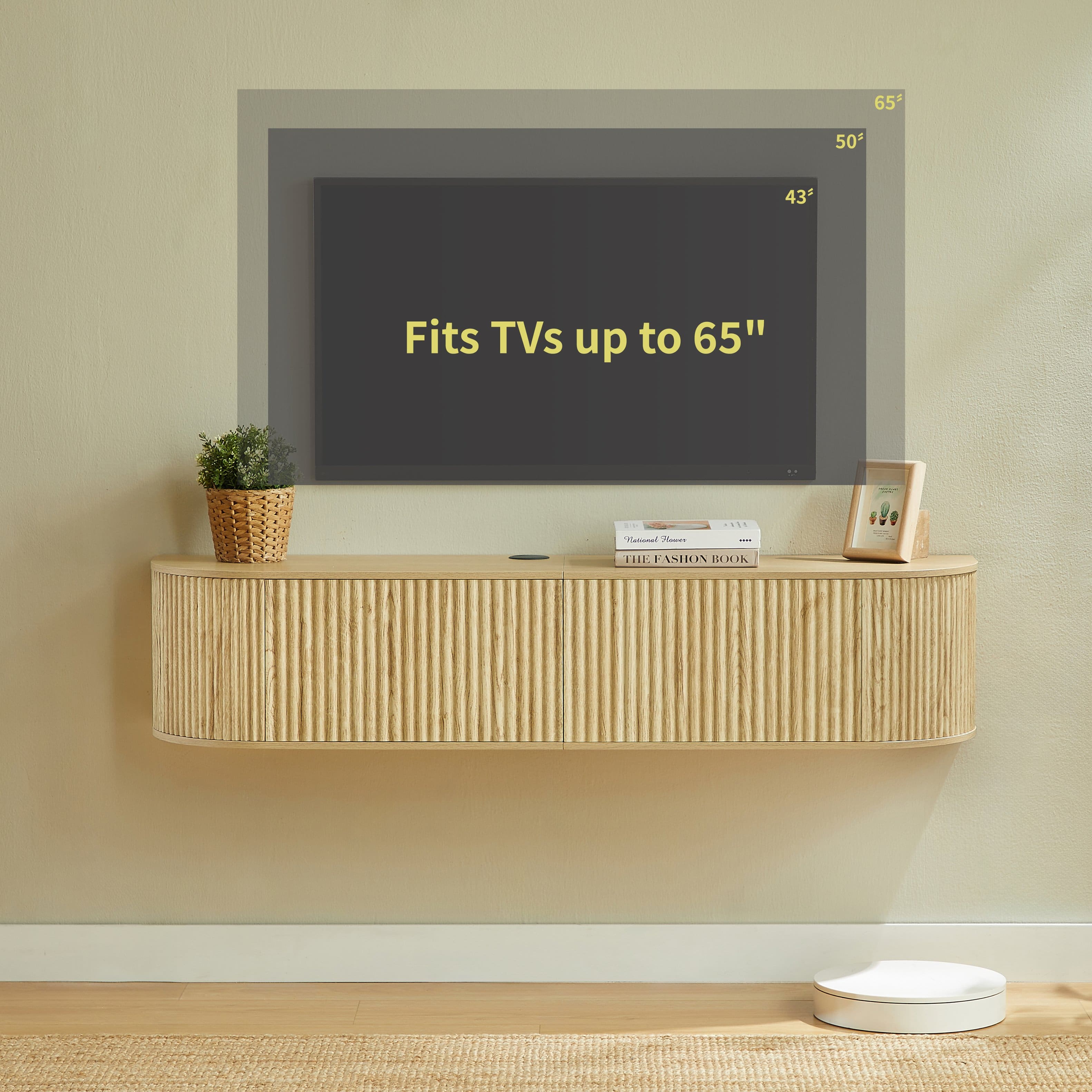 "Anysun - 55"" Wall Mounted Floating TV Cabinet with Fluted Doors, Large Media Console, Cable Management for Living Room/Bedroom - Beige" price history on PriceWatchPro