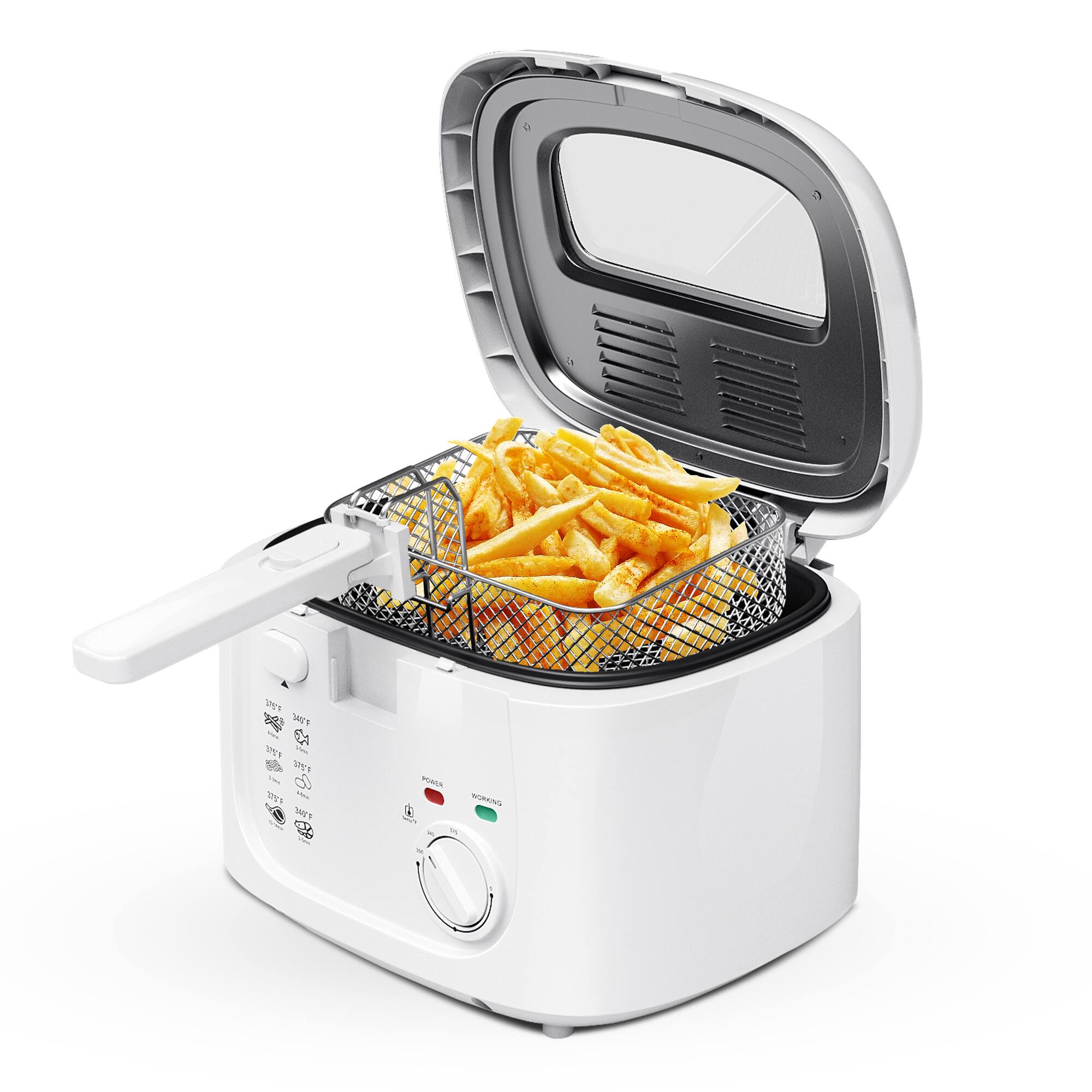 KEINVE - 1500W Deep Fryer with Adjustable Temp Control, 2.5L Non-Stick Basket & Viewing Window, Removable Lid - White