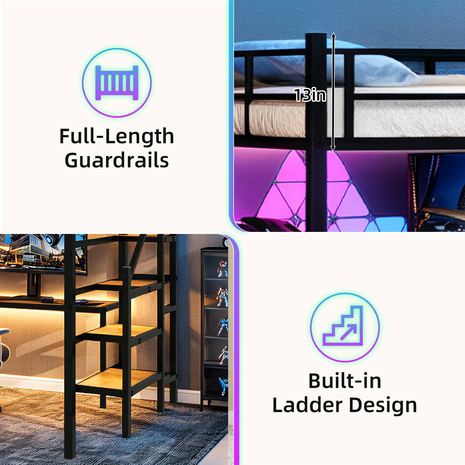 13in Full-Length Guardrails 5 Built-in Ladder Design